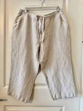 Linen-Blend Wide-Leg Pants|Vacationcore Natural Relaxed Fit| Size Est. L/XL